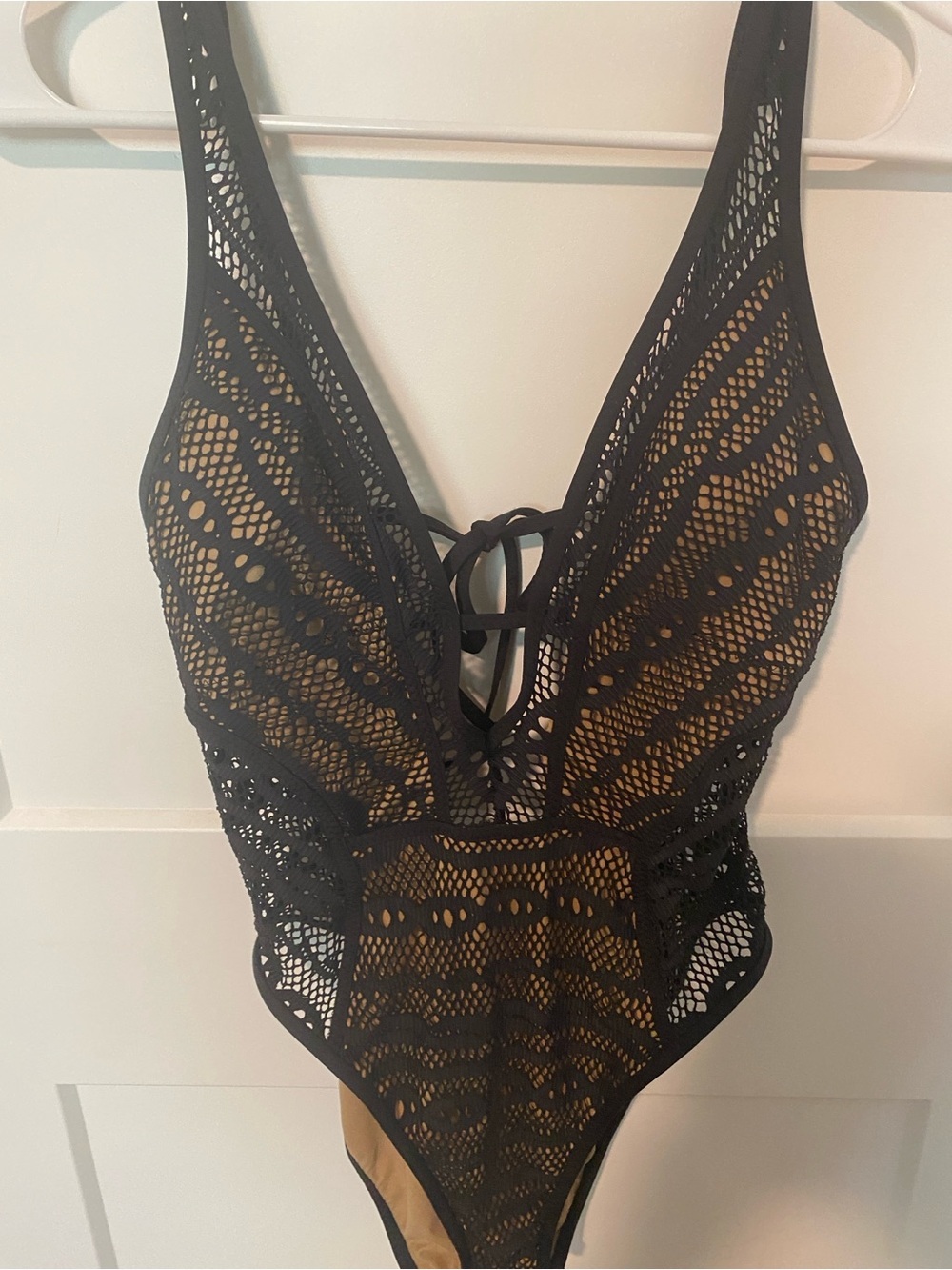 Becca Crotchet Black Lace One-Piece Swimsuit with monokini size m